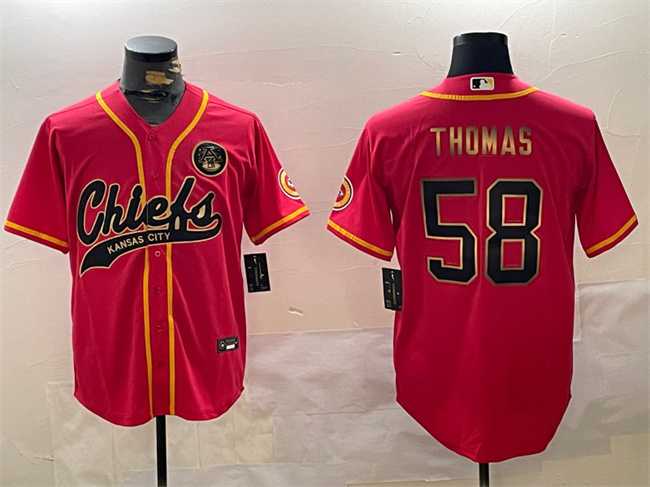 Men%27s Kansas City Chiefs #58 Derrick Thomas Red Gold Cool Base Stitched Baseball Jersey